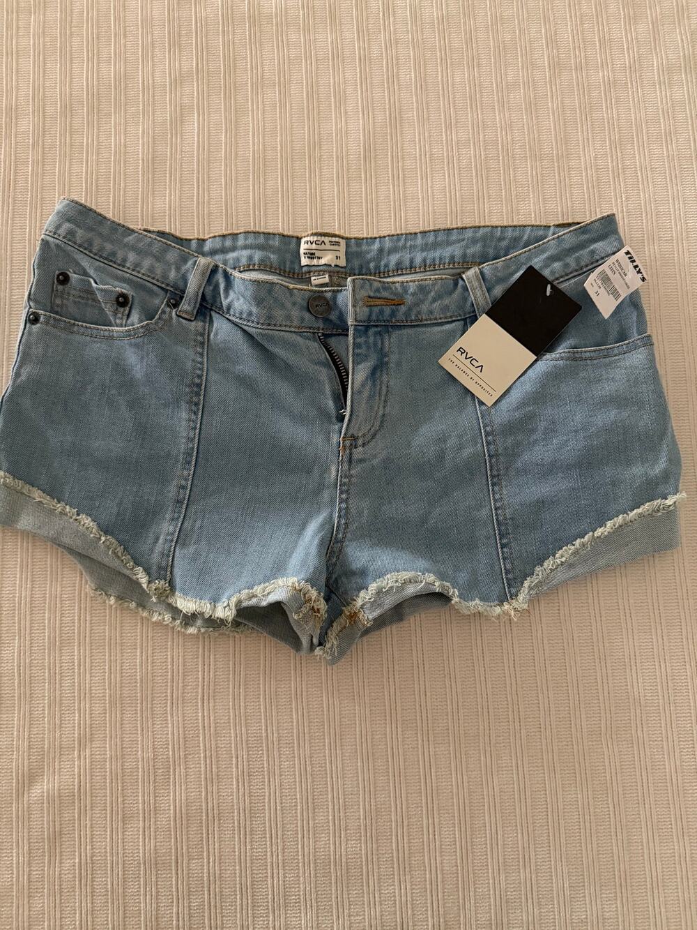 RVCA Light Wash Raw Hem Denim Seam Detail Cutoff Shorts Size 31 Tillys NWT